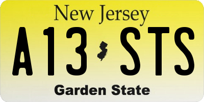 NJ license plate A13STS