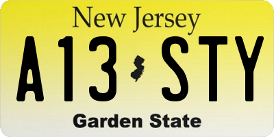 NJ license plate A13STY