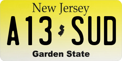 NJ license plate A13SUD