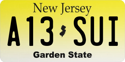 NJ license plate A13SUI