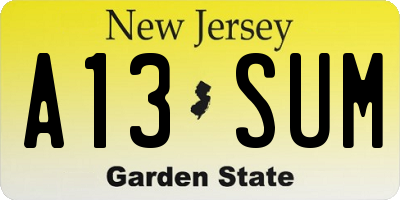 NJ license plate A13SUM