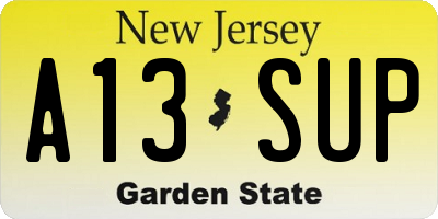 NJ license plate A13SUP