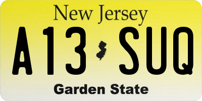 NJ license plate A13SUQ