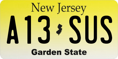 NJ license plate A13SUS