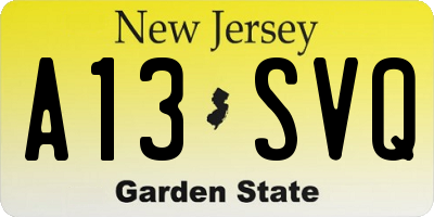 NJ license plate A13SVQ