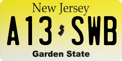 NJ license plate A13SWB