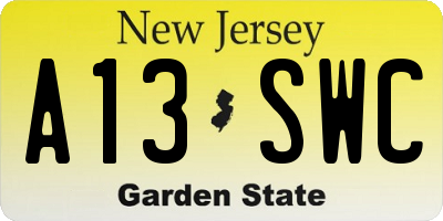 NJ license plate A13SWC