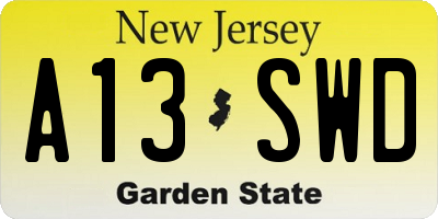 NJ license plate A13SWD