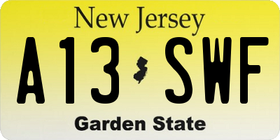 NJ license plate A13SWF