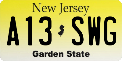 NJ license plate A13SWG