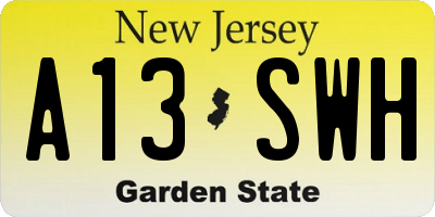 NJ license plate A13SWH