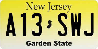 NJ license plate A13SWJ