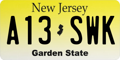 NJ license plate A13SWK