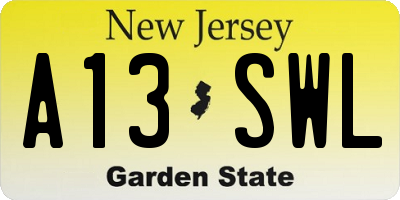NJ license plate A13SWL