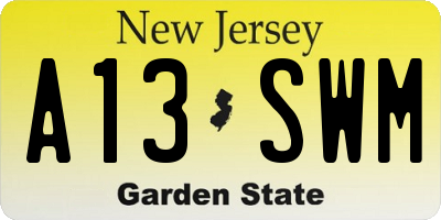 NJ license plate A13SWM