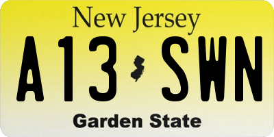 NJ license plate A13SWN