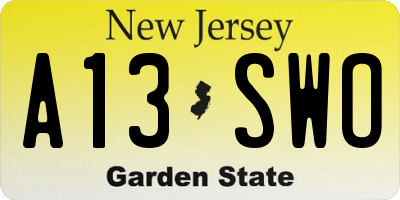 NJ license plate A13SWO