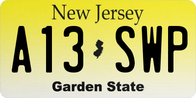 NJ license plate A13SWP