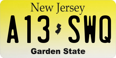 NJ license plate A13SWQ