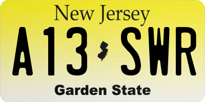 NJ license plate A13SWR