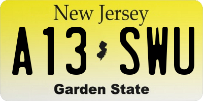 NJ license plate A13SWU