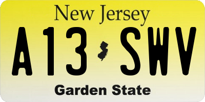 NJ license plate A13SWV