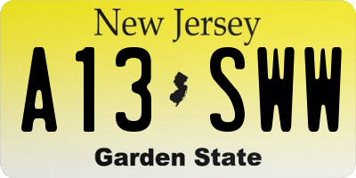 NJ license plate A13SWW