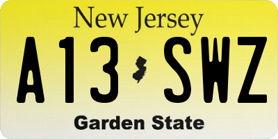 NJ license plate A13SWZ