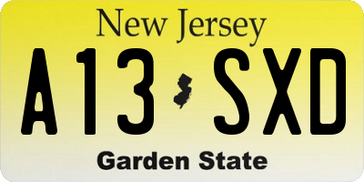 NJ license plate A13SXD