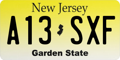 NJ license plate A13SXF