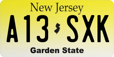 NJ license plate A13SXK