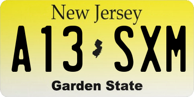 NJ license plate A13SXM