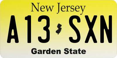 NJ license plate A13SXN