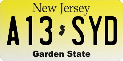 NJ license plate A13SYD