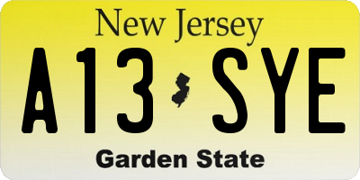 NJ license plate A13SYE