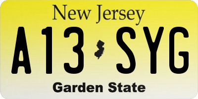 NJ license plate A13SYG