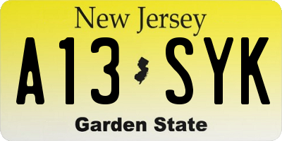 NJ license plate A13SYK