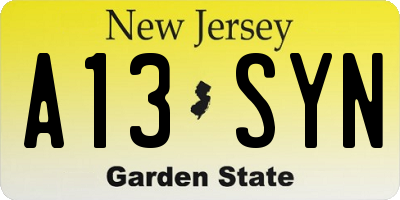 NJ license plate A13SYN