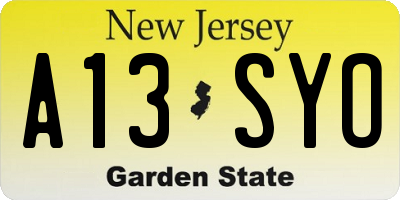 NJ license plate A13SYO