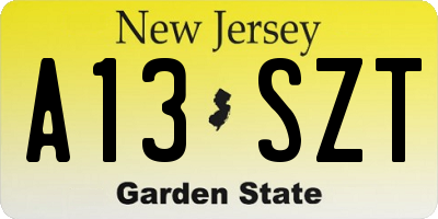 NJ license plate A13SZT