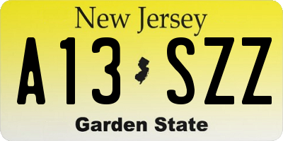 NJ license plate A13SZZ