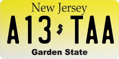 NJ license plate A13TAA