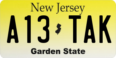 NJ license plate A13TAK