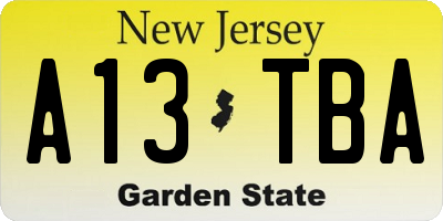NJ license plate A13TBA