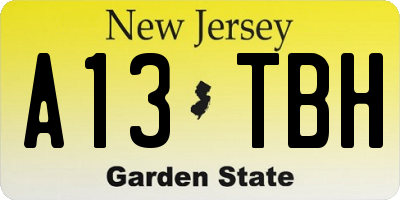 NJ license plate A13TBH