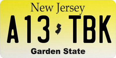 NJ license plate A13TBK