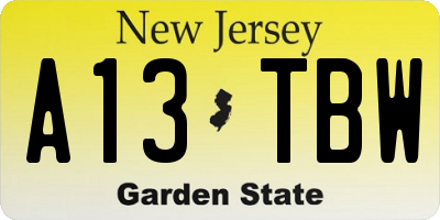 NJ license plate A13TBW