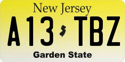 NJ license plate A13TBZ