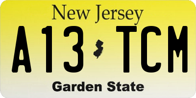 NJ license plate A13TCM