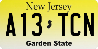 NJ license plate A13TCN